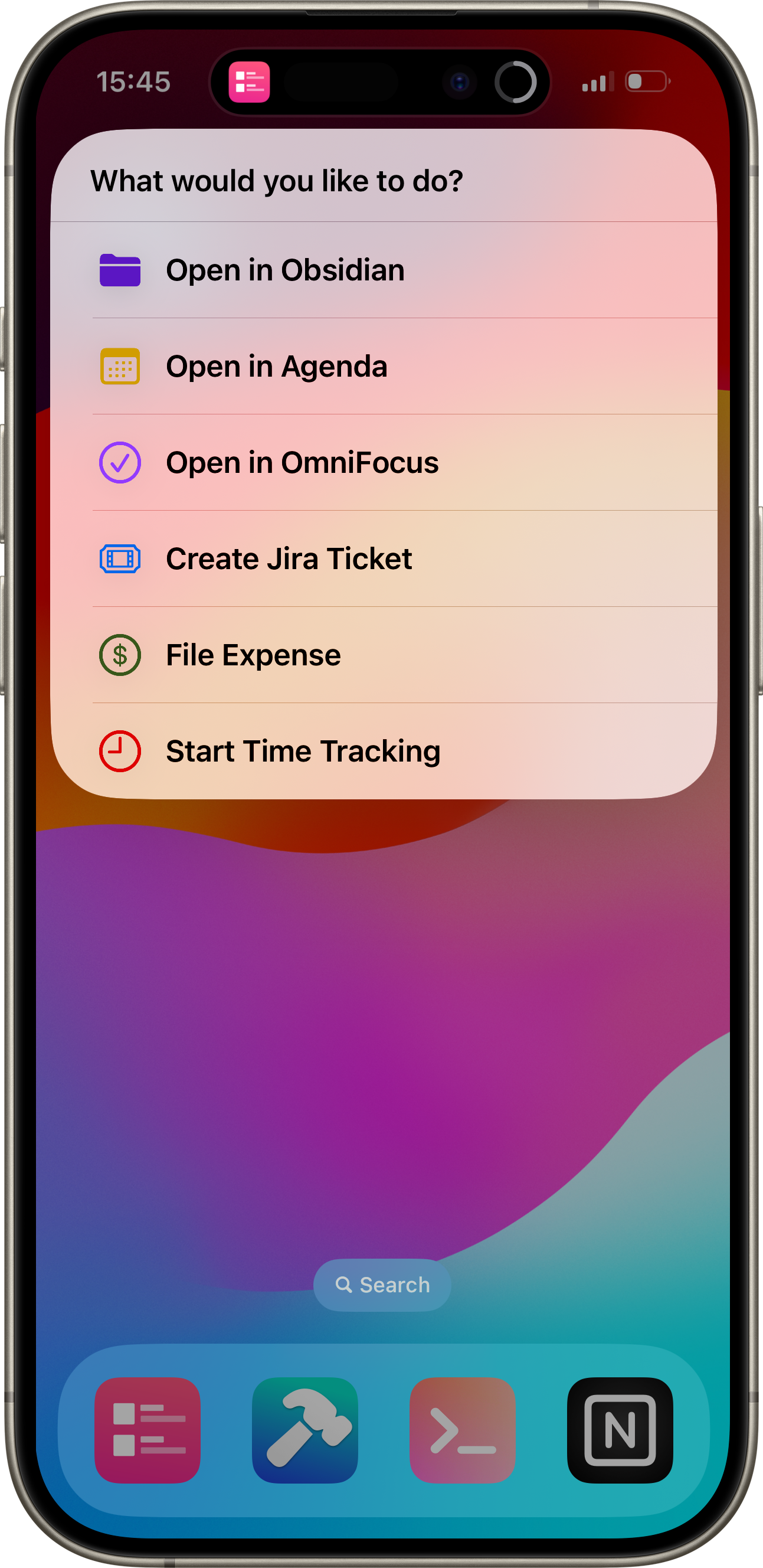 The sample Menu Set called from Shortcuts